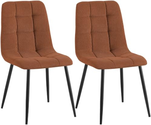 CLP 2er Set Esszimmerstuhl Tilde, Küchenstühle gepolstert mit gestepptem Bezug, Polsterstühle mit Metallgestell, bis 150 kg belastbar | Farbe orange Material Cord