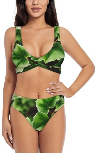 Ensemble bikini arbre de lierre pour maillot de bain, piscine, plage, vacances, sports nautiques, essentiel, Noir , S