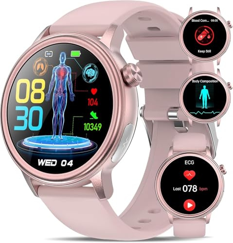 YYKY Montre Connectée Femme avec ECG/Pressιon Artérιelle/Acιde Urιque/Lιpιdes/BMI,1.39 Smartwatch HRV/24H Fréqυence Cardιaqυe/SPΟ2/Sοmmeil Montre Santé, Bouton SOS, Podomètre Montre de Fitness