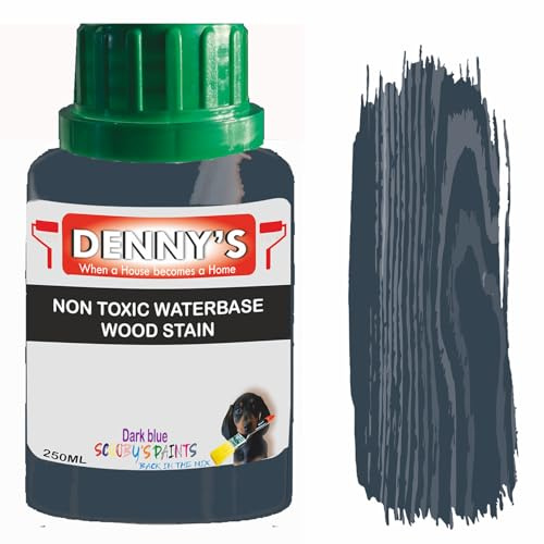 Non-Toxic Water-Based Wood Stain – Fast Drying – 179 Colours – For Furniture, Doors, Floors, Skirting, Crafts & Interior Wood – Sponge or Roller Application (Dark blue, 250ML bottle)