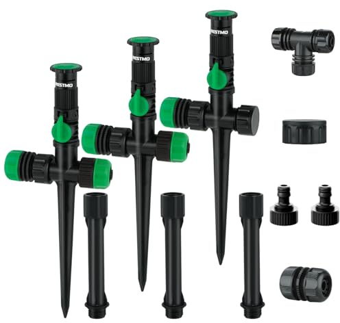 RESTMO Above Ground Sprinkler System, Flexible DIY Irrigation Kit, Multi-Adjustable Lawn Sprinkler for Garden Plant, Flower Bed and Large Yard Area Watering, Garden Hose is Not Included, Green, 3 Pack