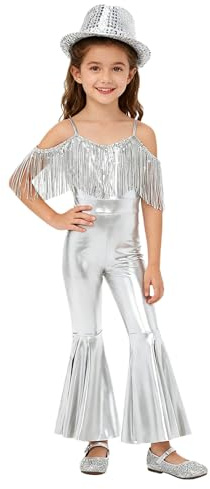 Hansber Barnflickor Metallisk Kombianzug Och Hatt Helg Danskostym För Flickor Passande Outfit För Spädbarn Silver 5-6 år