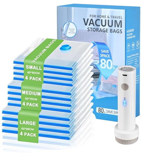 12 Pack Vacuum Storage Bags for Clothing Travel with Electric Pump, Reusable Space Saver Bags in 3 Combo Size for Travel & Home, Vacuum Compression Packing Seal for Clothes, Blankets, Seasonal Storage