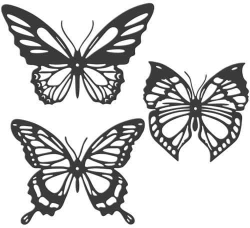 ULTECHNOVO 3Pcs Metal Butterfly Wall Art Decor, Hollow out Iron Garden Ornaments for Outdoor Fence and Indoor Home Decoration, 3D Hanging Sculptures for Patio Porch Living Room, Black