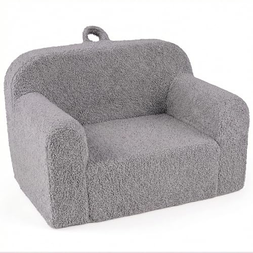 LIFEZEAL Divano per bambini, divano portatile per bambini con maniglia, base antiscivolo, schienale e bracciolo, comoda poltrona per 3+anni, per sala giochi, asilo nido (grigio, con maniglia)