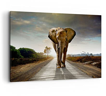 ARTTOR Bilder auf Leinwand 120x80cm Wandbild Afrika Tiere - 0214 | Elefant Weg Groß XXL Wanddekoration Wohnzimmer Schlafzimmer Küche Wanddeko Wand Kunstdruck Wandkunst Wall Decor ARTTOR