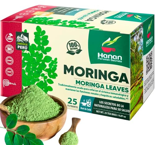 Hanan Moringa Tea Bags – Energy & Immunity Boost, Superfood Herbal, Caffeine-Free, Eco-Conscious 25-Count Resealable Pack