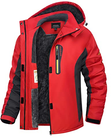 TACVASEN Damen Wandern Winterjacke Winddicht Angeln Regenjacke Ski Jacke Fleece Wetterjacke Trekking Camping Übergangsjacke (S, Rot)