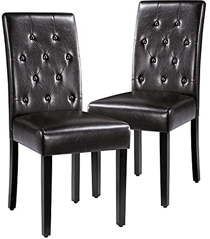 Yaheetech Esszimmerstühle 2er Set Küchenstuhl Polsterstuhl mit hoher Rückenlehne, Beine aus Massivholz, gepolsterte Sitzfläche aus Kunstleder Braun