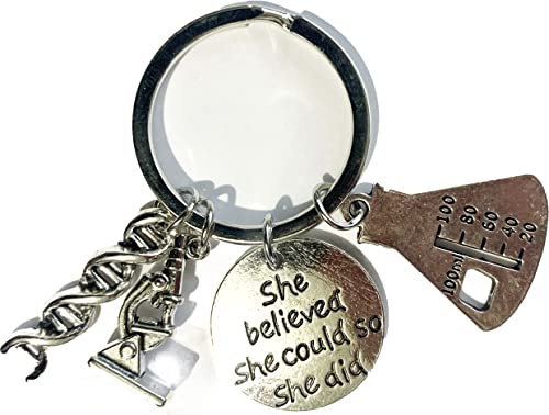 Medinc Porte-clés en forme de bouteille conique avec microscope « She believed she could so she did DNA »