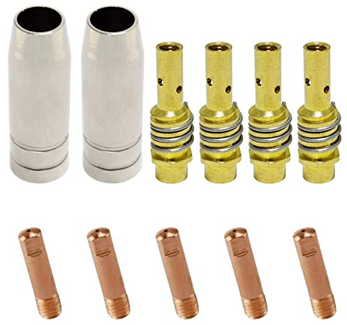 WJMY Verschleißteile Set Schweißzubehör passend MIG/MAG Schweißbrenner 11 Teile | 2 x Gasdüse MB15 | 4 x Düsenstock | 5 x Stromdüse M6 0,8mm