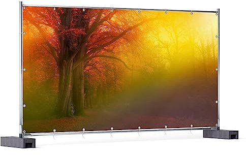 Wallario XXL Outdoor-Poster für Garten oder Balkon Bunter Herbst - Waldlandschaft bei Nebel in Regenbogenfarben, Motivbanner Größe: ca. 340 x 173 cm, Outdoor-Bild