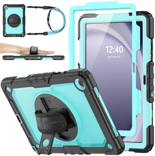 SEYMAC stock Case for Samsung Galaxy Tab A9 Plus / A9+ 11'', Skyblue | Full Body Shockproof, with Screen Protector, 360° Rotating & Adjustable Stand/Hand Strap, Pen Holder, Shoulder Strap