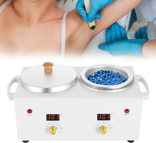 DSYOGX Calentador de cera de doble olla, 100 W, máquina de calentamiento de cera eléctrica profesional, doble cera para depilación, piernas faciales, bikini, blanco
