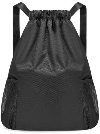MQWDGJ Verstellbar Tunnelzug Gymsack, 50x40cm Kordelzug-Rucksack, Turnbeutel mit Kordelzug Kordelzug Sportbeutel Beutel für Sport Reisen Schule Urlaub Reisen Wandern(Schwarz)