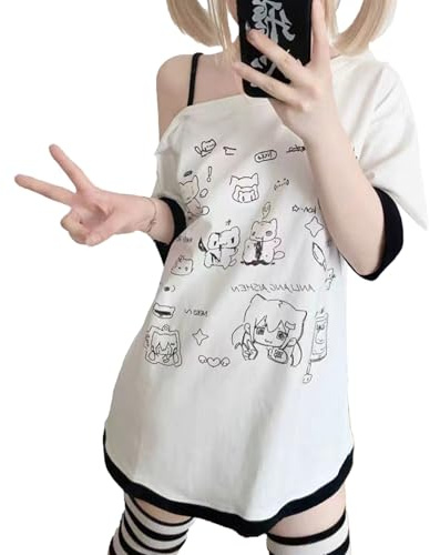 Y2k Kawaii-Shirts pour femmes, T-Shirts à graphismes de dessin animé, débardeur, chemises Cutecore, mode Harajuku, hauts gothiques, blanc/jardin opulent, M