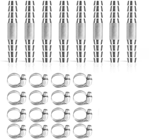 SUPAWAY Racores de manguera rectos 2 Vías de acero inoxidable 304 con abrazaderas, Recto espiga manguera, Conector de manguera en I Adaptador para conectar aire,agua,gas y combustible (10 mm Set de 8)