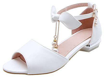 Big Kids Girl Roman Buckle Fish Mouth Open Toe Scarpe per bambini Wedding Prom Princess Shoes Fuzzy Shoe, bianco, 2.5 UK 3X-Narrow