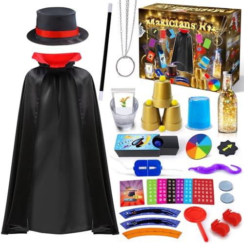 PATIFEED Kids Magic Kit, Magic Tricks Set with Magician Costume & Top Hat & Video Instructions for Boys Girls Ages 6-12, Christmas Halloween Birthday Gift Toys for Kids
