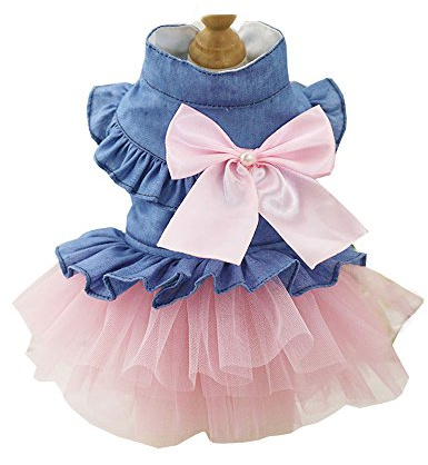 ZoonPark Hundekleidung für Welpen, Hunde, Denim-Kleid, Tutu-Rock, Rosa, Größe XS