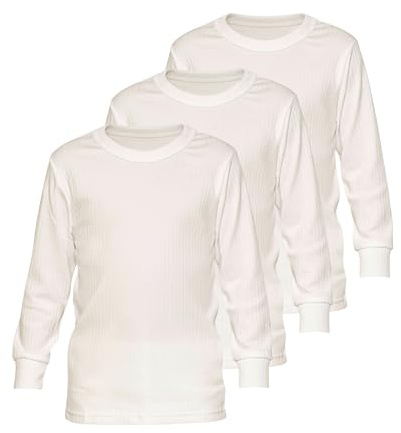 Octave® Pack of 3 Kids Thermal Base Layer,Boys Long Sleeve Thermals Underwear T-Shirt,Warm Winter Wear,Soft Baselayer, Fully Brushed Warm Base Layer Top, Kids Thermal Vest Boys (9-11 Years,White)