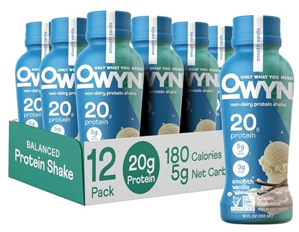 OWYN Only What You Need Smooth Vanilla Flavored Protein Shake, 20g Protein, 4g Sugar, 3g Fiber, Dairy Free, Plant Based Protein Drink 12 Count