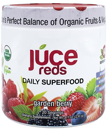 Terra Kai Organics JUCE Reds Organic Superfood Powder - Garden Berry Flavor | Fruit & Veggie Powder for Everyone w/64 Immune Boosting Superfood Plus Probiotics for Gut Health | 20 Servings (230g)