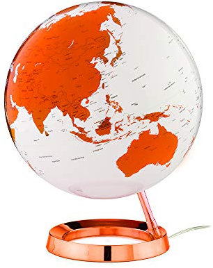 Tecnodidattica – Mappemonde Light&Colour Hot Tangerine | lumineux, pivotant, avec cartographie Politique actualisée | Luminaire de design | Diamètre 30 cm | Textes en anglais