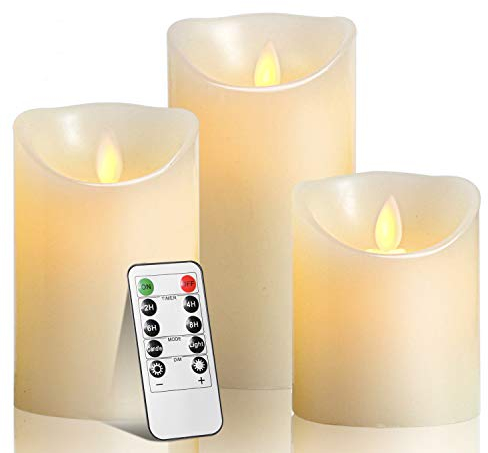 OSHINE LED-Kerzen,led kerzen mit timer,Flammenlose Kerzen 300 Stunden Dekorations-Kerzen-Säulen im 3er Set 10-Tasten Fernbedienung mit 24 Stunden Timer-Funktion (3 * 1, Ivory)