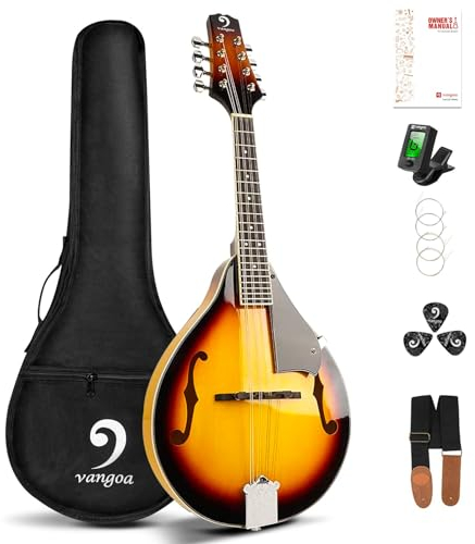 Vangoa Akustische Mandolinen Instrument 8 Saiten A-Stil Sunburst Mandoline Set für Anfänger Erwachsene Studenten Kinder mit Gigbag, Stimmgerät, Saiten, Plektren