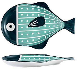 LKYU Plato de comidaPlato de pescado al vapor de cerámica plato de pescado irregular plato hondo grande para el hogar cuenco con forma de pescado lindo comedor-bochas