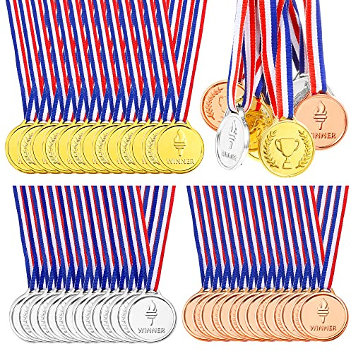 Pllieay 48 medaglie in plastica per Vincitori, Premio Vincitore, medaglie Dorate, Argento e Bronzo, per Sport, competizioni, Talent Show, api ortografica, bomboniere e premi per Feste di Compleanno