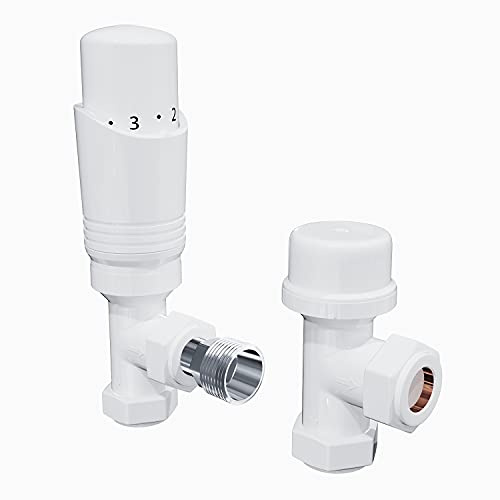 ELEGANT White Angled Thermostatic Radiator Valve Set TRV Radiator Valves with Lockshield for Towel Rails Central Heating Radiators