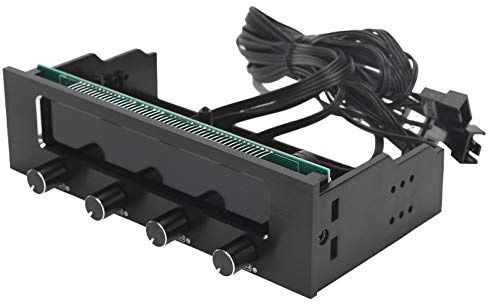 ASHATA Computer CPU Fan Controller with 4 Channels, Controls up to 4 Sets of PC Computer Fans, Fan Speed Controller Front Panel with LCD Date Time Temperature Display Screen Fit 5.25 Inch Drive Bay