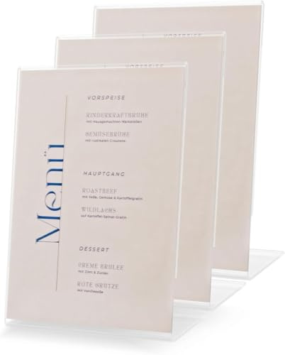 EH Design A5 Acryl Aufsteller 3 Stück – Kristallklarer Tischaufsteller – L-Ständer mit polierten Kanten – Für Gastronomie, Büro, Hochzeit & mehr – Made in DE