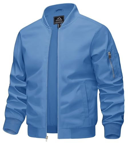 KEFITEVD Vindjacka för män, lätt, ledig militärjacka, flera fickor, Ljusblå, 3XL