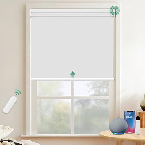 Allesin Elektrische Rollos mit Fernbedienung, Weiß Verdunklungsrollo, B80 x H120 cm weiß, Klemmträger Ohne Bohren & Mit Bohren, Fensterrollo Innen 100% Sonnenschutz