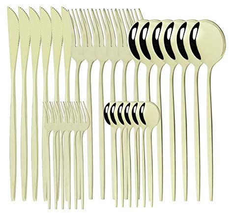 Geschirr Set 18/10 Edelstahl 30 stücke Grün Gold Besteck Set Geschirrmesser Salat Gabel Löffel Besteck Set Spülmaschine Safe essgeschirr (Color : Champagne)