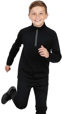 Barn sweatshirt jacka svart kvarts dragkedja reflekterande sport fitness löpning toppar, Svart, 13-14 År
