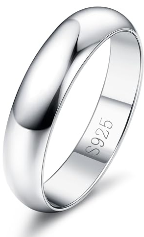 Diamday 925 Sterling Silber Ring Frauen Männer Schlicht Verlobungsring Polierte Trauring Hochzeit Glänzend Elegant Ring Silber Damen Ehering für Paar Simpel Damenring Herrenring Schmuck 4MM 52