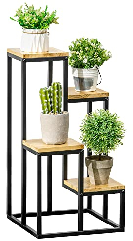 Outsunny Support pour plantes étagère à fleurs 4 étagères différentes hauteurs structure acier - 34 x 34 x 66 cm
