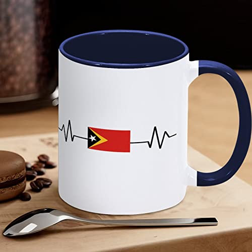 Yelolyio Taza de té de Timor Oriental, bandera de Timor Oriental, latido del corazón, tazas de café de cerámica, tazas de té, taza de té personalizada, taza de té de 11 onzas, regalos de inauguración