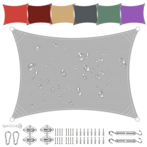 Sichtschutz Sonnensegel Wasserdicht Rechteckig Vielen Größen und Farben aus PES-Polyester 95% UV-Schutz, Witterungsbeständig Reißfest mit Befestigungsset für Terrasse Garten Balkon-1x2m, Hellgrau