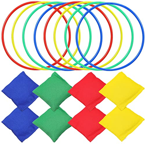 Toddmomy 16-Teiliges Karnevals-Spielzeug-Sitzsack-Wurfspiel Kunststoffring-Wurfspiel Mit Nylon-Sitzsäcken Für Geschwindigkeits- Beweglichkeits-Übungsspiele