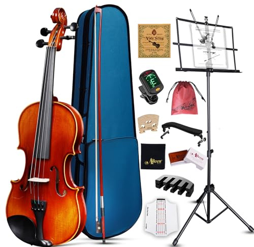 Aileen MUSIC Violín 4/4 de tamaño completo para estudiantes, adultos, violín de abeto europeo sólido con soporte para partituras