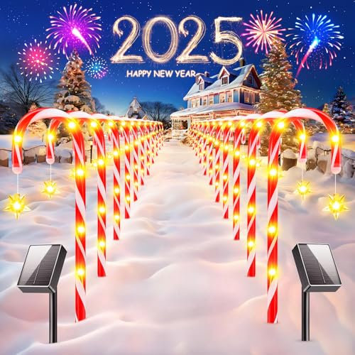 KOOPER 2X12 Pack Zuckerstangen Weihnachtsdeko Aussen, 144LED Solarlampen für Außen Garten Mit 8 Modi, IP65 Wasserdicht Solar Weihnachtsbeleuchtung Außen für Rasen Terrasse Garten