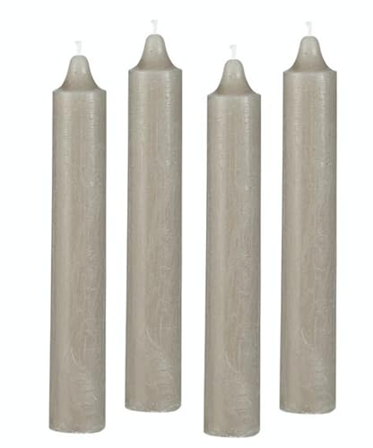 4er Pack Rustikale Stabkerzen H:25 cm Ø:3,8 cm diverse Farben Brenndauer 22 Stunden Kerze Advent Weihnachten Deko, Farbe:Graunatur