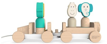 Matchstick Monkey, Playtime Wooden Safari Jeep Pull Along Toy, Sensory Learning Toy - Race or Push, Place or Stack, Learning Characters Through Play, 18 Months Old+