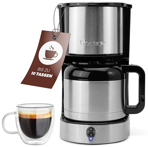 Clatronic® Kaffeemaschine mit Thermoskanne für 8–10 Tassen Kaffee (ca. 1,2L) | Filterkaffeemaschine Edelstahl | doppelwandige Thermoskanne | kein Temperaturverlust | Kaffeemaschine 800W | KA 3805
