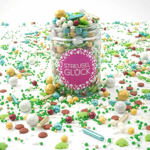 STREUSEL GLÜCK Streusel Stille Nacht grün gold 90g - Zuckerstreusel Weihnachten Kuchendeko Zuckerdeko - Sprinkles Deko Plätzchen Torte Kuchen Cupcakes - essbare Streudeko